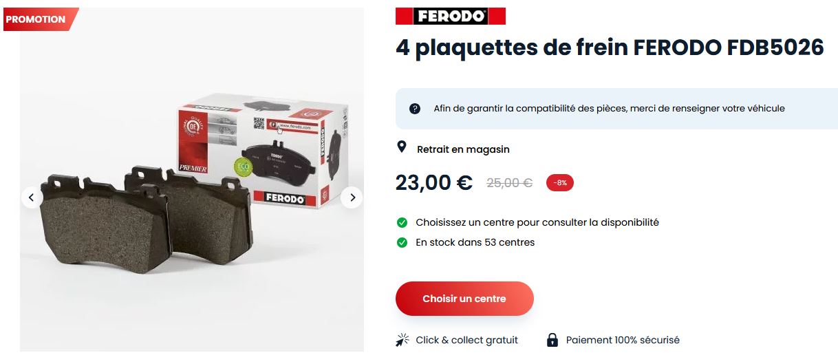 4 plaquettes de frein FERODO FDB5026 chez Roady